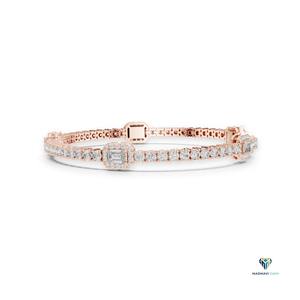 5.27ct Rose <b>Gold</b> Emerald Cut Lab Grown Diamond Bracelet in 14K <b>Solid</b> Halo Link Statement Bracelet <b>Gold</b> Fine Jewelry for Women - Product Image 3