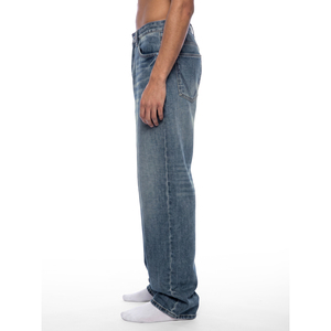 Jeans de Mezclilla de Pierna Recta con Lavado Vintage para Hombre - Estilo Hip Hop Holgado con Bordado de Parches y Decoración de Cristales para Invierno - Product Image 4
