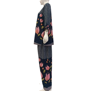 <b>Women's</b> High Quality Rayon Floral Print Pajama Set Plus Size <b>Long</b>-<b>Sleeve</b> <b>Top</b> - Product Image 5