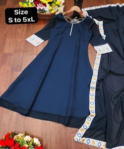 Vestido de fiesta Georgette de seda con Dupatta-Ropa étnica india con trabajo de secuencia - Product Image 3