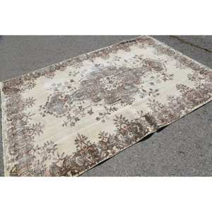 Tapis Turc Vintage Beige-Marron 6.1X8.9 pieds Laine Tissage Plat avec Motif Patchwork pour Décorations de Salon Utilisation Couloir - Product Image 2