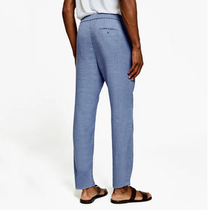 Pantalon en coton décontracté personnalisé pour hommes Pantalon en coton et lin à taille élastique léger de couleurs unies mince pour hommes - Product Image 3