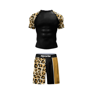 2026 Custom Unisex Knitted Wrestling Set T-shirts+shorts Heat-Transfer <b>Printed</b> Breathable Anti-UV Spandex/Polyester Rashguard - Product Image 1