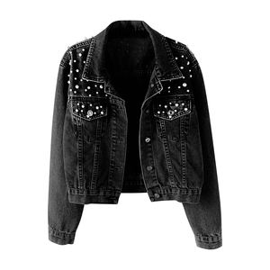 Custom Men's Long Thin Denim <b>Jackets</b> Stand Collar Front <b>Rhinestone</b> Embellishments-Breathable Outdoor Windproof High Street Style - Product Image 1