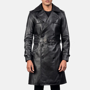 New Arrival Custom Black Men's Long Leather Coat Fashionable Design - Product Image 6