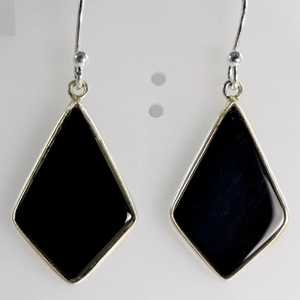 Navya Craft <b>Solid</b> Sterling <b>Silver</b> 925 Handmade Boho Dangle Drop <b>Earrings</b> Black Onyx Gemstone June Birthstone Black Stone - Product Image 5