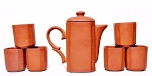 Ensemble de tasses à café en terre cuite de style campagnard faites à la main avec pot, résistantes à la chaleur, écologiques - Product Image 2