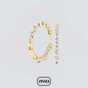 Pendientes de diamantes redondos y marquesa de doble cara, naturales y cultivados en laboratorio, K 9, 10K, 14K, 18K, plata 925, venta al por mayor, joyería Dropshipping - Product Image 1