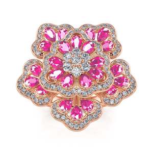 Anillo Jeulia Flowery Beauty en plata de ley con tono oro rosa y circonita - Product Image 1