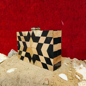 Luxury Geometric Resin and Natural Wood Inlay <b>Clutch</b> <b>Bag</b> with Bold Symmetrical Design Handcrafted Evening Statement Handbag - Product Image 3