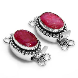 Antique Starling Silver 18k Gold Plated 26X15X10MM <b>Ruby</b> Gemstone Oval Box Clasp for Jewelry Making 1Strand 2Strand 3Strand B693 - Product Image 4