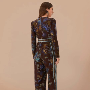 2024 elegante marrón bordado jardín cuello en V mono fiesta Maxi vestidos largos para mujeres y niñas - Product Image 1