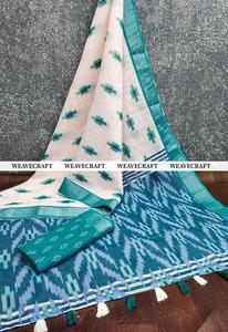 Sari de lino con estampado ikat, corte 6.3, con pieza para blusa. - Product Image 5