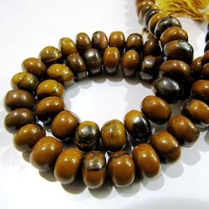 Cuentas Rondelle lisas de ojo de tigre genuinas naturales de muy alta calidad, tamaño de 8-9mm, vendidas por hebra de 8 pulgadas de largo - Product Image 1