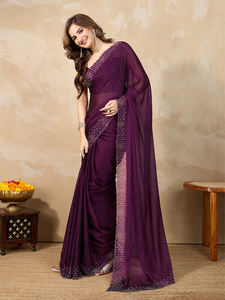 Trendmalls Women's Silk Blend Siroski Unstitch <b>Saree</b> (K1155-<b>Purple</b>) Indian & Pakistani Wedding Party Clothing Wholesale Price - Product Image 2