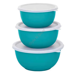 Cuencos recubiertos de plástico Premium de acero inoxidable con tapas en un elegante diseño clásico Juego de 3 piezas - Product Image 2