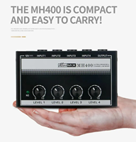 MH400 Mini mélangeur audio à 4 canaux à très faible bruit avec entrées et sortie TS de 1/4 pouces Contrôle du volume pour guitare basse