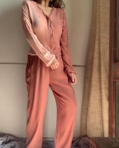 Tie Dye Ombre Loose Soft Chemise à manches longues et pantalon Tenue deux pièces avec poches Ensemble pour femme - Product Image 1