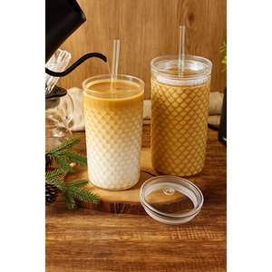Dishwasher Safe Borosilicate Glass <b>Iced</b> <b>Coffee</b> Mug 650ml Modern Squama <b>Cup</b> with Lid for Party and Gift - Product Image 6