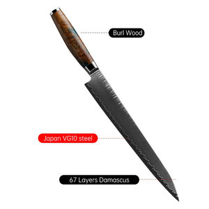 Cuchillo de Cocina Japonés con Núcleo de Acero, 67 Capas de Acero de Damasco, para Chef, con Mango de Madera de Burl - Product Image 2