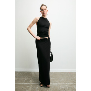 GRIMELANGE BELLISIMA Women's Soft and Stretch Fabric Buckle Detail Regular <b>Skirt</b> - Product Image 1