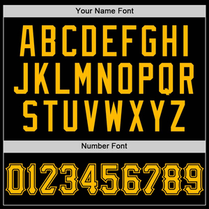 Veste de baseball universitaire personnalisée pour homme, noire et jaune, col montant, style bomber, broderie de nom et de numéro, bouton, vêtement d'extérieur - Product Image 6