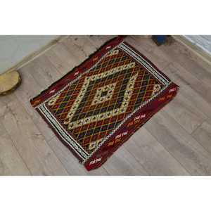 พรมขนาด 2.4x3 ฟุต, พรมตุรกีโบราณ, พรมลายดอกไม้สีแดงคิลิม - Product Image 3