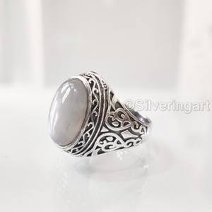 Anillo de Plata de Ley 925 para Hombre con Piedra Lunar Gris Natural, Gema del Mes de Junio, Todas las Tallas, Regalo de Navidad, Joyería - Product Image 2