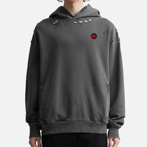 Men's Lightweight Distressed <b>Hoodies</b> Comfortable Casual Winter Wear Solid Pattern Adult Size Hooded Collar Cotton/<b>Polyester</b> - Product Image 3