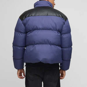 Spring Fashion <b>Thin</b> Waterproof Vintage <b>Puffer</b> <b>Jacket</b> with Stand-Up Collar and Front Logo Plain Dyed Technique <b>jacket</b> for men - Product Image 2