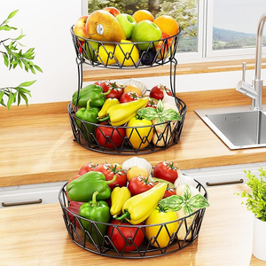 Nouveau panier de rangement de fruits moderne à 2 niveaux en fer à motif rectangulaire/ovale présentation d'organisation facile pour la cuisine et le ménage - Product Image 2