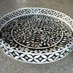 Diseño de bandeja de incrustaciones de hueso de clasificación superior Patrones de forma redonda El tamaño de los colores se puede personalizar Bandeja de servicio de incrustaciones de hueso Bandejas de hueso indio - Product Image 2