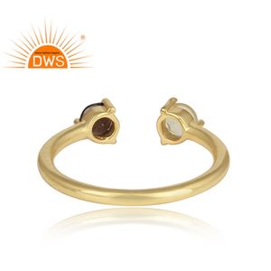 แหวนเงินแท้ดีไซน์หรูหราประดับด้วยพลอยเลมอนโทแพซธรรมชาติและสโมคกี้ควอตซ์ ปรับขนาดได้ เหมาะสำหรับผู้หญิง เป็นของขวัญสำหรับเธอ - Product Image 5