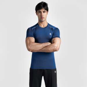 Camiseta Moderna de Punto 100% Poliéster, Color Azul Marino, Estilo Holgado de Alto Rendimiento con Impresión Serigráfica y DTG para Ejercicio - Product Image 1