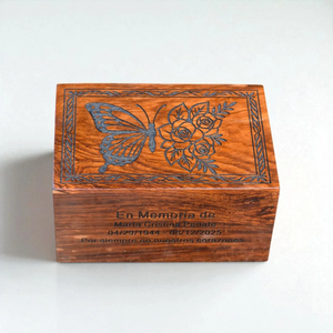 Personalized Butterfly & Roses Wooden Cremation Urn Engraved Memorial <b>Keepsake</b> <b>For</b> Adult <b>Ashes</b> With Customized Design Option - Product Image 1