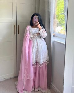 NEW DESIGNER HEAVY FUAX GEORGETTE <b>TOP</b> with WORK PALAZZO SUIT for PARTY WEAR <b>INDIAN</b> TRADITIONAL - Product Image 1