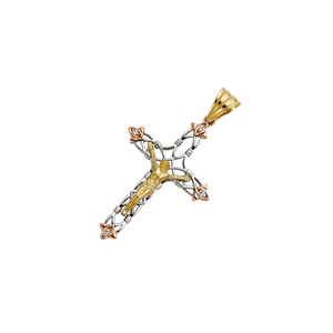 Nueva llegada de lujo 14K Tri tono chapado en oro crucifijo Cruz colgante Cubic Zirconia diamante joyería para Niños Cristianos - Product Image 2