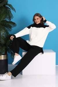 เสื้อกันหนาวขากว้างแบบลำลองเอวสูงสำหรับผู้หญิงชุดถัก2ชิ้นสำหรับเล่นโยคะกีฬาและที่บ้านในฤดูใบไม้ร่วงฤดูหนาว - Product Image 5