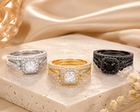 Ensemble de bagues de mariage pour femme, zircone cubique AAA+, coupe coussin, halo, bagues de fiançailles, plaqué or blanc sur cuivre, ensemble de bijoux de mariée