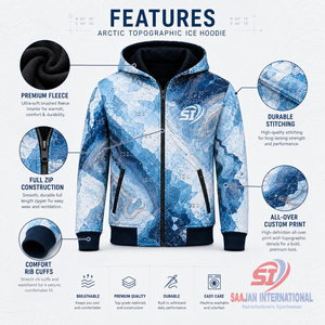Vente en gros de sweats à capuche personnalisés avec fermeture éclair, imprimés sur toute la surface, en polaire, style streetwear, avec logo OEM ODM, fournisseur de vestes d'hiver topographiques arctiques - Product Image 3