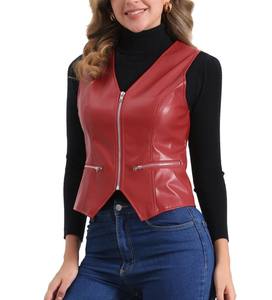 Veste en cuir automne-hiver personnalisée pour femmes avec col tournant solide manches complètes et doublure en satin respirant - Product Image 1