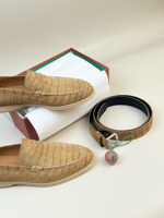 Mocasines de cuero genuino de cocodrilo para hombre, color marrón oscuro, zapatos casuales con punta redonda, suela de goma