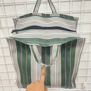 Bolsas de playa y cosméticos recicladas con telar manual de moda respetuosas con el medio ambiente personalizadas estuches de compras a rayas tejidos de plástico con cremallera reutilizables - Product Image 1