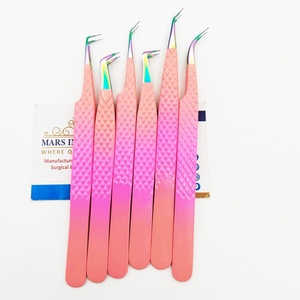 Professionnel japonais anti-magnétique en acier inoxydable pointu rose Ombre arc-en-ciel diamant poignée pince à épiler Extension de cils - Product Image 6