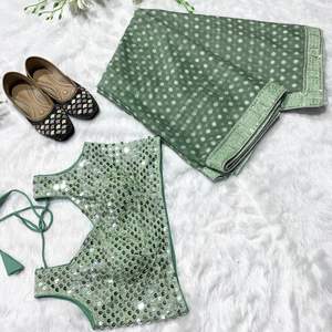 Nuevo estilo, bordado, ropa de fiesta trabajada, Sari, ropa informal, Sari para mujer con aspecto pesado, blusa, pieza bordada, Sari de gasa - Product Image 2