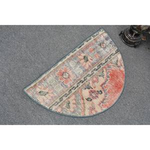 Alfombra de lana Vintage de 2,5x1,5 pies, color rojo y Beige, hecha a mano, área grande turca, área abstracta, piel Rectangular, diseño de retazos para pasillo, látex - Product Image 4