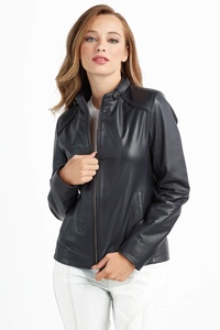 Chaqueta de cuero genuino para mujer Diseño sólido de manga completa con logotipo OEM Cuero de moda de alta calidad - Product Image 5