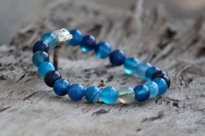 AAA Quality Blue Onyx <b>Charm</b> Adjustable Beaded <b>Bracelet</b> Crystal Rhinestone 8MM Unisex Classic Style Certified Anniversary Gift - Product Image 2