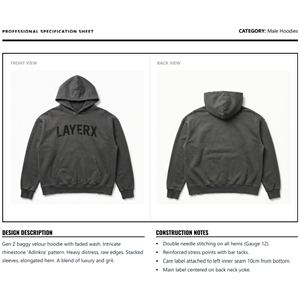 Sudadera con Capucha para Hombre, Estilo Pesado, Lavado Ácido, Bordada, de Algodón y Felpa, con Gráficos de Pedrería, Dobladillo sin Rematar, Estilo Holgado, Ecológica - Product Image 6