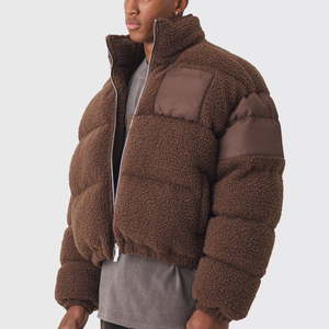 Chaqueta acolchada de cuello embudo de nailon y Borg con logotipo personalizado, cazadora de chocolate, chaqueta acolchada de invierno con burbujas para hombre, novedad - Product Image 1